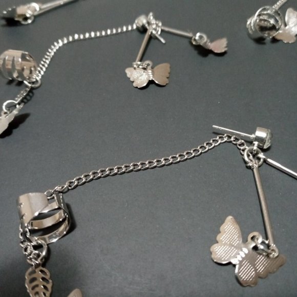 New Sexy Twin Butterfly Silver Punk Ear Cuffs⭐2Pk - Picture 4 of 4